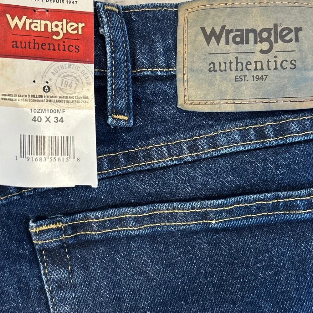 Wrangler Authentics Mens 40x34 Dark‎ Wash Straight Fit Denim Jeans NWT